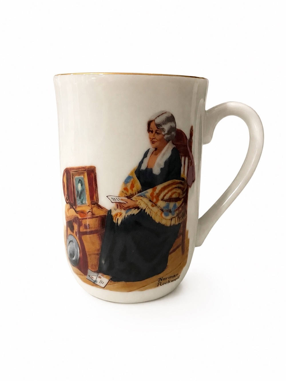 Vintage 1982 Norman Rockwell Museum “Memories” Mug Gold Trim Japan
